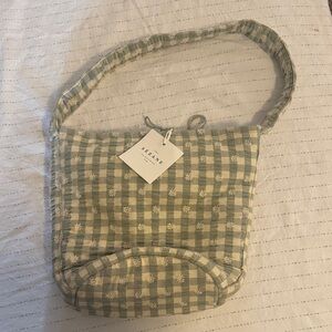 Sezane Green and Cream Checkered Shoulder Bag